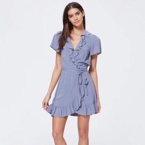Aritzia Sunday Best Ruffle Wrap Mini Dress in Blue